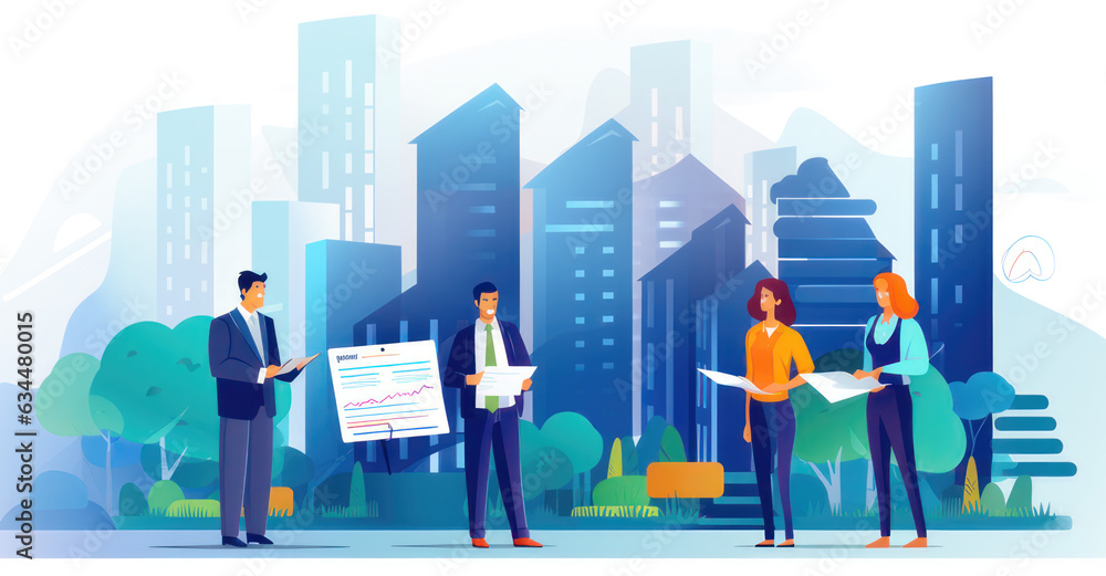 leaders discussing company growth,Vibrant vector illustration leaders discussing company growth,Vibrant vector illustration