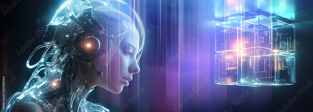 Cyborg woman Sci-fi robot neon. AI generation Cyborg woman Sci-fi robot neon. AI generation