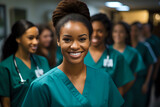 African-American students - interns smile in the hospital