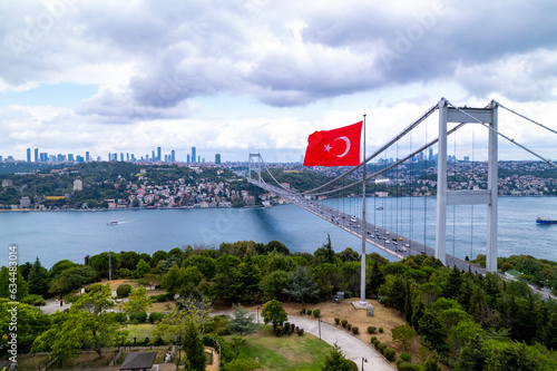 Photography Aerial view of Fatih Sultan Mehmet Bridge in Istanbul, Turkey