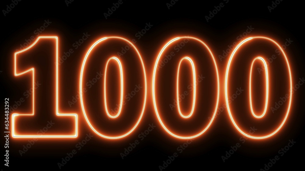 1000 Electric orange lighting text with black background. 1000 Number. One thousand. 1000 Electric orange lighting text with black background. 1000 Number. One thousand.