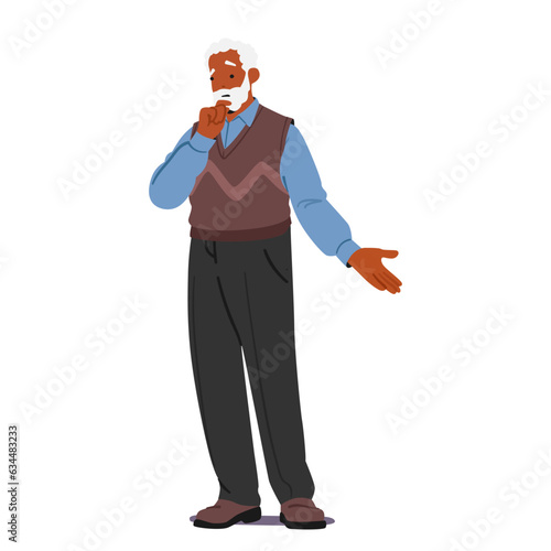 Senior Man Appears Bewildered And Uncertain. Character Struggling To Comprehend His Surroundings Or Make Decisions