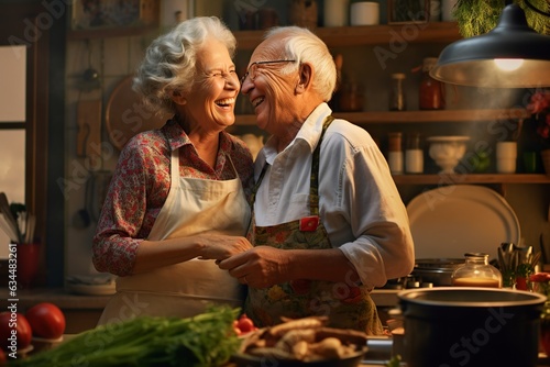 elderly couple gracefully engage in the joy of cooking