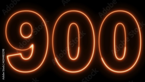 900 Electric orange lighting text with black background. 900 Number. Nine hundred. photo