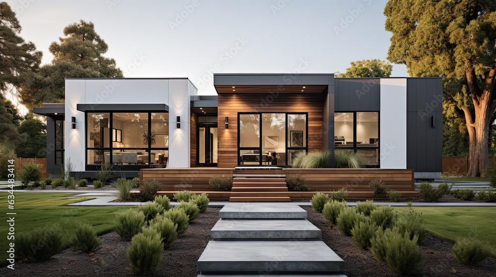 villa o chalet moderno de una planta y color blanco, lineas rectas, paneles de madera con grandes ventanas acristaladas, jardín en la naturaleza, villa o chalet moderno de una planta y color blanco, lineas rectas, paneles de madera con grandes ventanas acristaladas, jardín en la naturaleza,