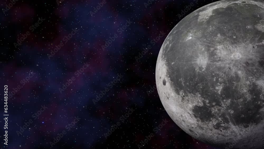 Earth satellite Moon view from outer space and twinkling stars in Milky Way galaxy 3d render. Solar system planets concept, sci-fi, space exploration and discovery of habitable terrestrial planets Earth satellite Moon view from outer space and twinkling stars in Milky Way galaxy 3d render. Solar system planets concept, sci-fi, space exploration and discovery of habitable terrestrial planets