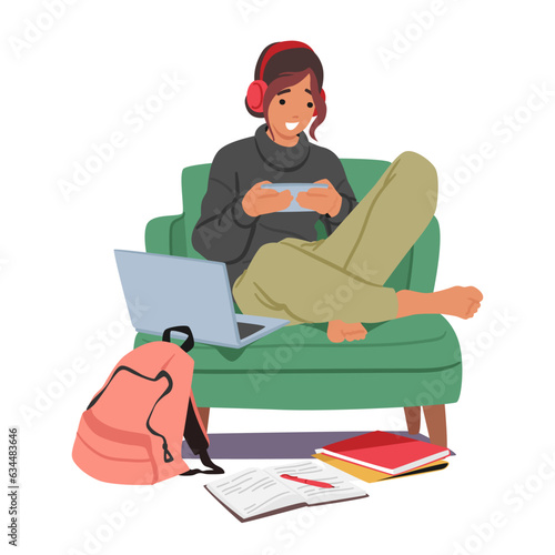 Teenager Girl Character With Gadget Addiction Chats Incessantly, Glued To Their Device, Losing Track Of Time