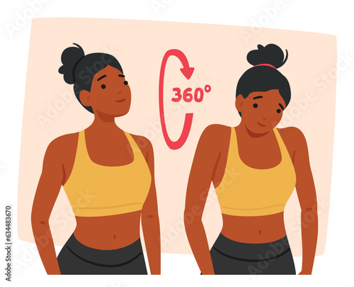 Woman Character Performs Gentle Stretches And Rotations To Relieve Tension And Strengthen Neck And Shoulder