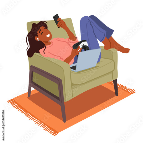 Teenager Girl Character With Gadget Addiction, Incessantly Chatting, Consumed By Device, Oblivious To The Surroundings