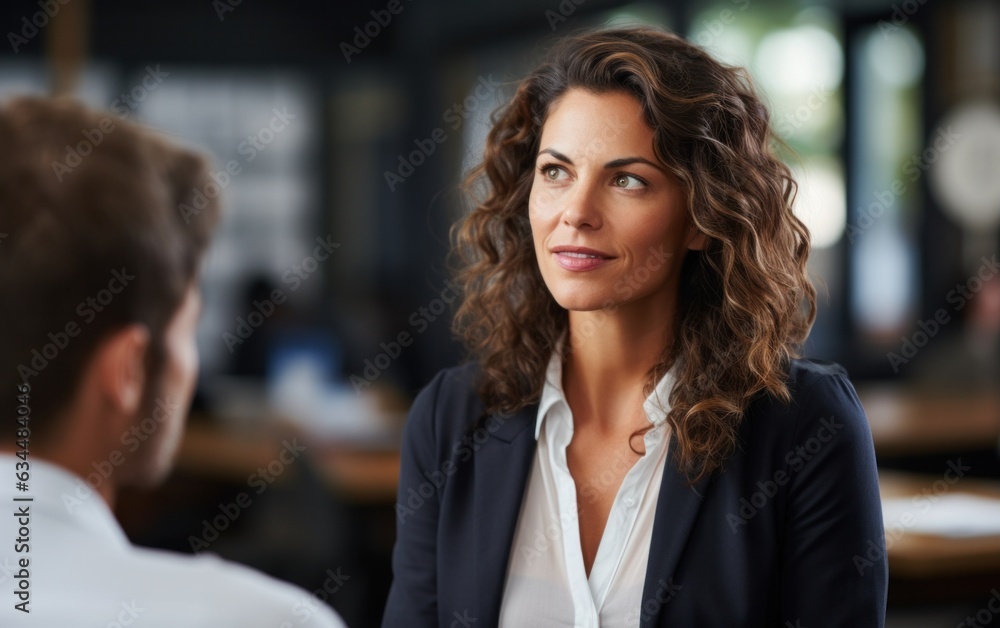 Businesswoman in office looking out of window Businesswoman in office looking out of window