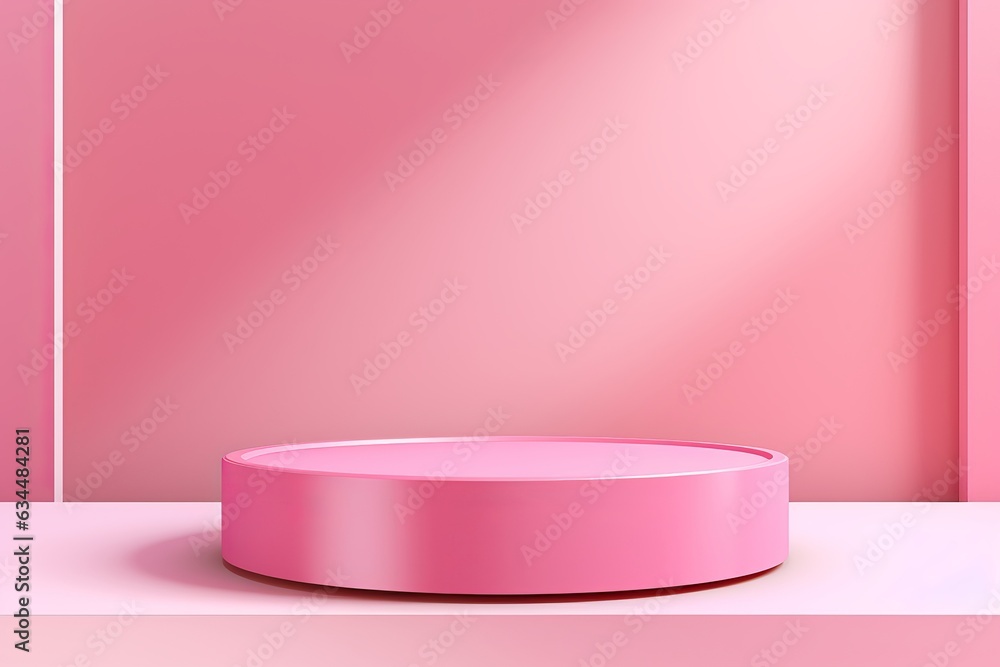 Empty pink podium set against a pink background, perfect for showcasing beauty / cosmetics products Empty pink podium set against a pink background, perfect for showcasing beauty / cosmetics products