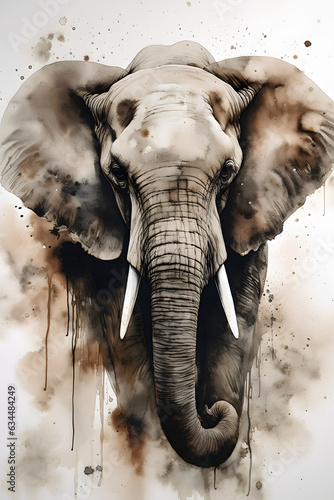 Beautiful African elephant walks showing  his magnificence  Ink art  4K