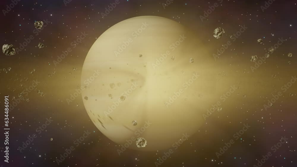 Planet Saturn with asteroid rings view from outer space the Milky Way ...