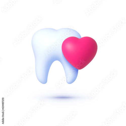 Tooth with hear 3d concept for medical design. Oral health care concept. Design template element. Vector illustrator.