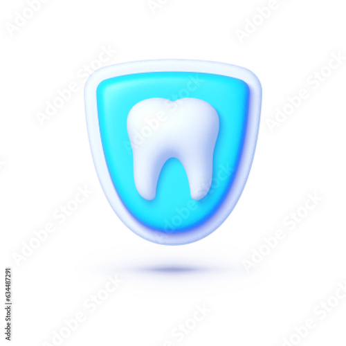 Tooth shield 3D on white background for concept design. Realistic 3d design element. Vector design