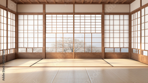 Empty Japanese Style Room With Tatami Mat Floor