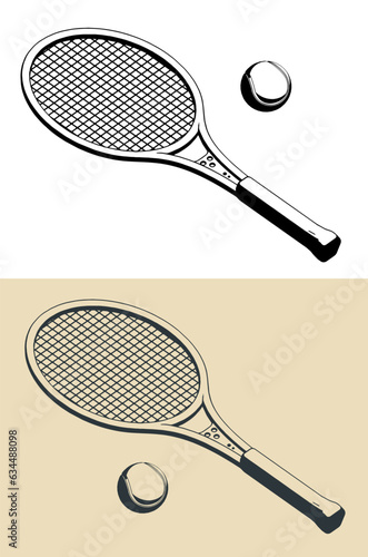 Tennis racket and ball illustrations