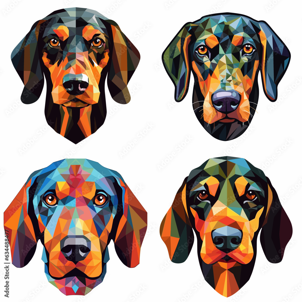 Austrian Black And Tan Hound Dog Breed Watercolor Stained Glass Colorful Painting Vector Illustration