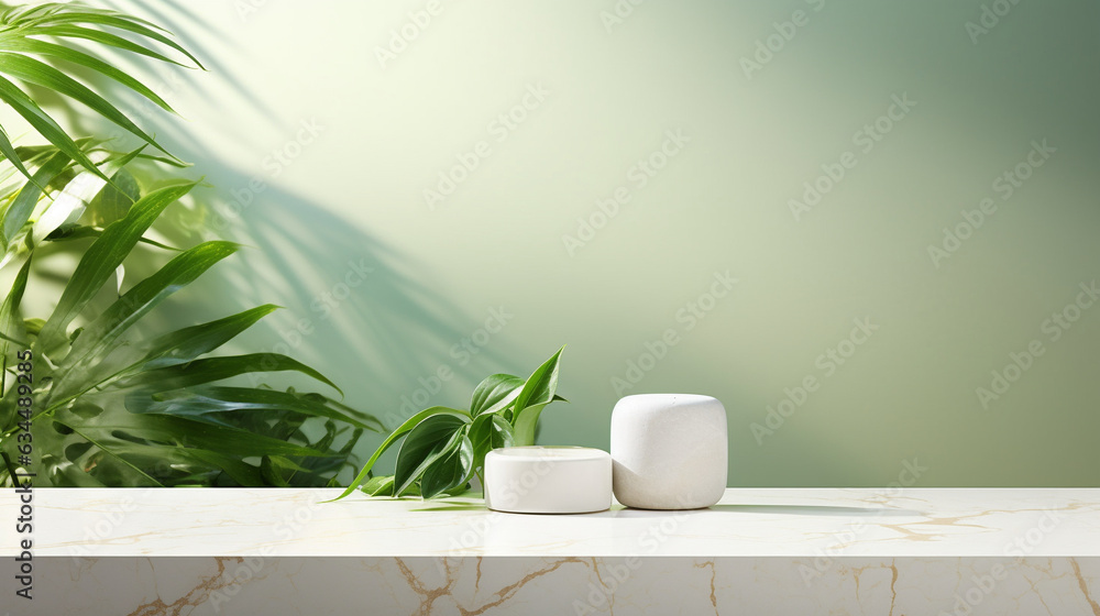 Fototapeta premium Minimal Modern White Marble Stone Counter Table