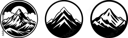 Circular logo mountain peak summit black silhouette