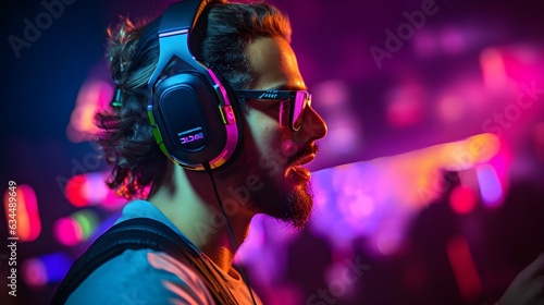 Close-Up of Esports Player in Neon-Lit World | Dynamic E-Sports Photo, Immersed in Virtual Battles