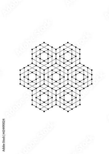 komplexes hexagonales muster aus dreiecken, sechsecken, linien und punkten