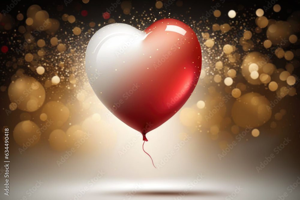 Beautiful red and golden heart shape balloons and confetti, on festive background Generative AI Beautiful red and golden heart shape balloons and confetti, on festive background Generative AI