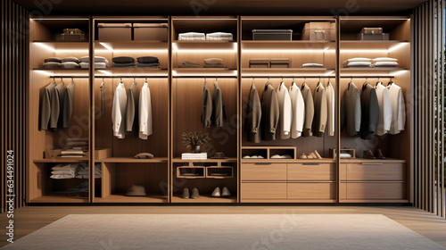 Modern Luxury Brown Wooden Built In Walk In Closet 