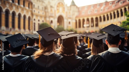 Back View of University Graduates on Admission Day. Generative ai