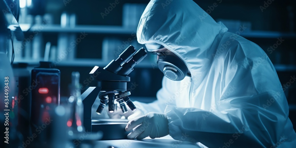 Scientist in Mask Working with Microscope in a Laboratory. Generative ai Scientist in Mask Working with Microscope in a Laboratory. Generative ai