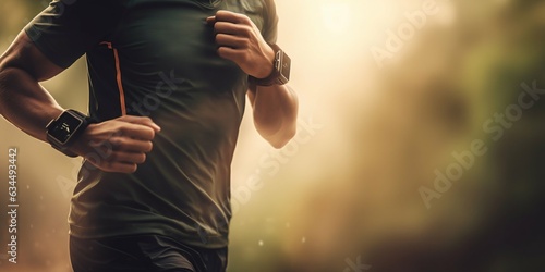 Man Wearing a Fitness Tracker While Running. Generative ai