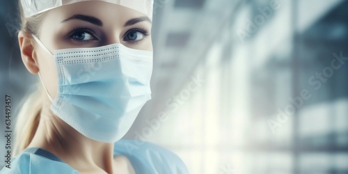 Nurse in a Medical Mask at a Medical Center. Generative ai