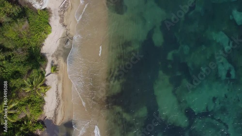 Colombian coastal serenity: aerial drone journey through Tyrona national park drone footage of nature shoreline (ID: 634495088)