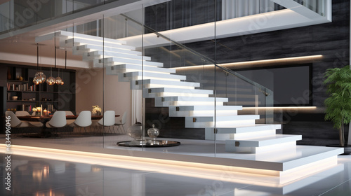 White Marble L Shape Floating Stairs