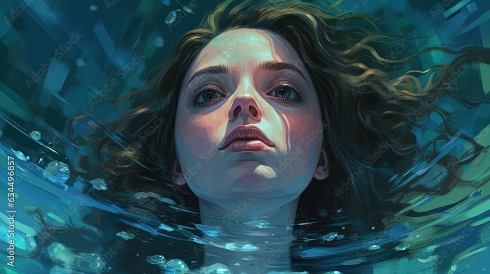 Portrait of a girl under water . Fantasy concept , Illustration painting. Portrait of a girl under water . Fantasy concept , Illustration painting.