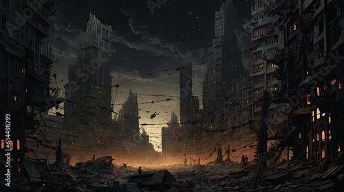A city plagued by stress, where darkness and violence overshadow the hustle of urban life. Generative AI