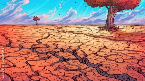 Desertification and land degradation . Fantasy concept , Illustration painting.
