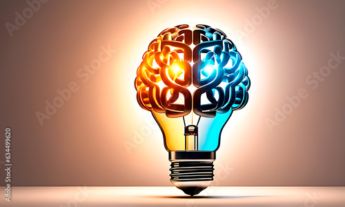 A lightbulb with shape of human brain. Concept for new ideas and innovation. Copy space. photo