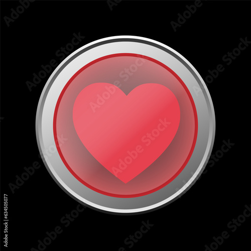 Round heart button, Red Heart button. Valentine's Day.