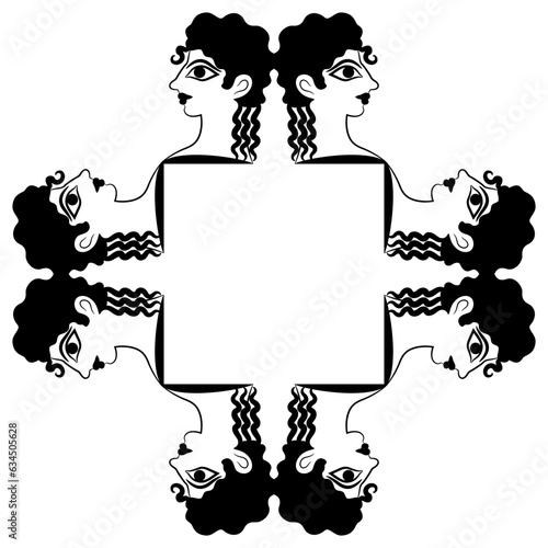 Vászonkép Square ethnic frame with heads of Cretan Minoan girls