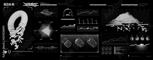 futuristic shape element HUD, GUI, Science fiction, cyberpunk, retrofuturism, concept, vaporwave abstract element.