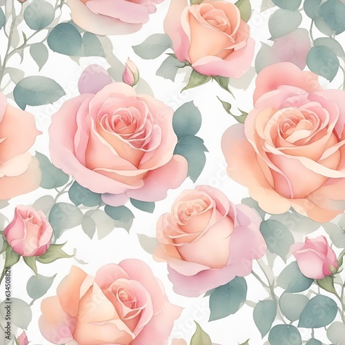 Light Roses Pattern. Watercolor floral pattern.
