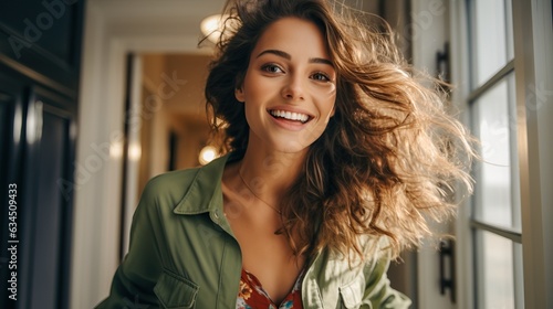 Happy young woman at home, ...