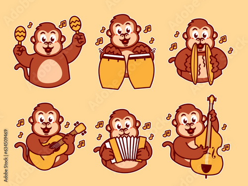 Monkey Cartoon Sticker Playing music