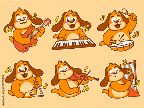 Dog Cartoon Sticker Playing music