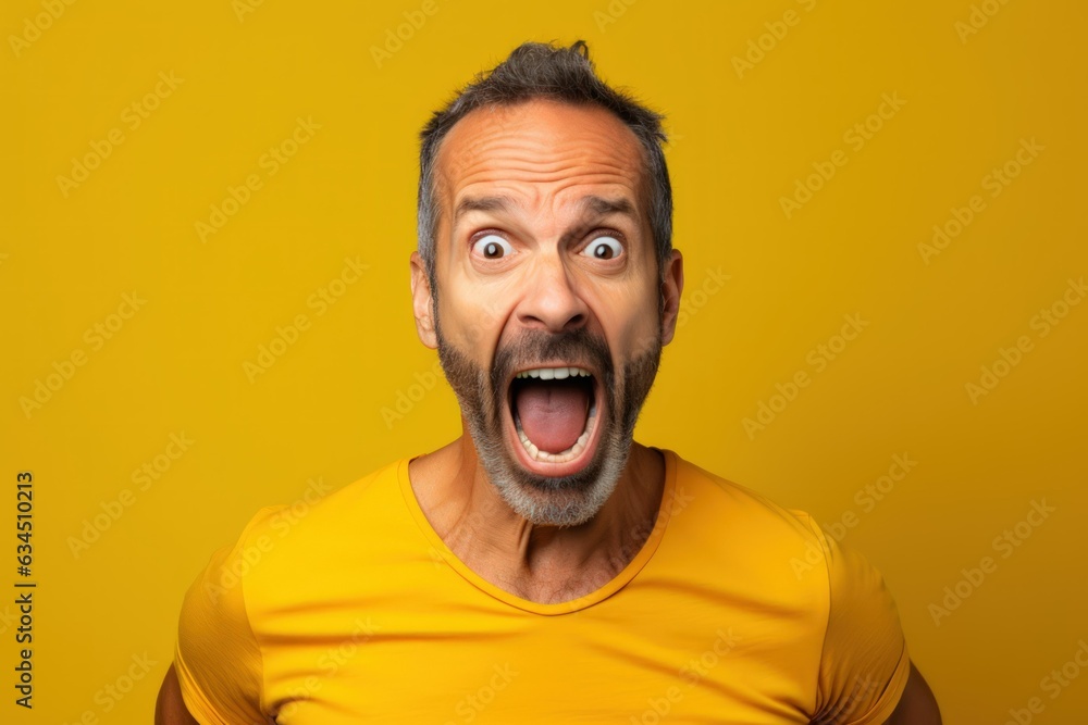 Face Expression Portrait of a Fictional Man in Casual Clothes Isolated on a Colored Background. Generative AI. Face Expression Portrait of a Fictional Man in Casual Clothes Isolated on a Colored Background. Generative AI.