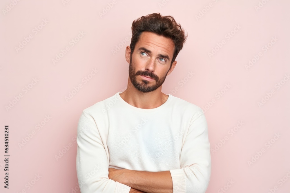 Face Expression Portrait of a Fictional Man in Casual Clothes Isolated on a Colored Background. Generative AI. Face Expression Portrait of a Fictional Man in Casual Clothes Isolated on a Colored Background. Generative AI.