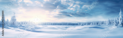 Wallpaper Mural A Vast Winter Wonderland: Ultra Wide Angle View of Snow-Covered Plains and Trees on a Bright Sunny Day - Generative AI Torontodigital.ca