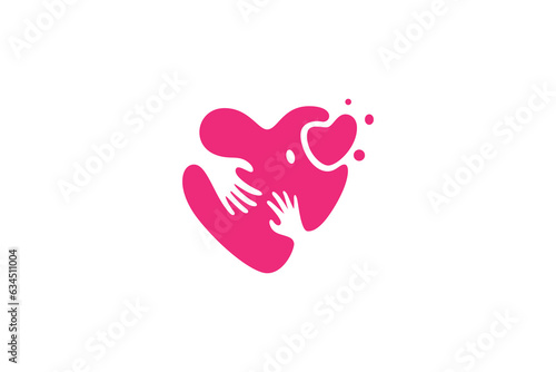 Love and care logo design with heart and two hands drawing concept