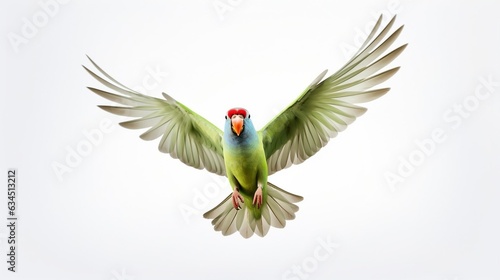 Generative AI : Alexandrine Parakeet (Psittacula eupatria ) bird flying on isolated background
